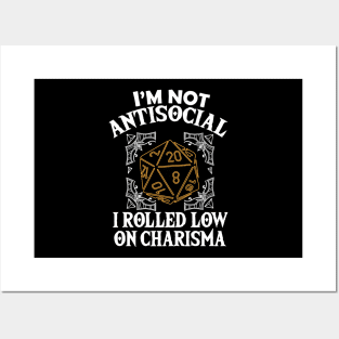 Tabletop Gaming Gift Dragons D20 Dice Im Not Antisocial Print Posters and Art